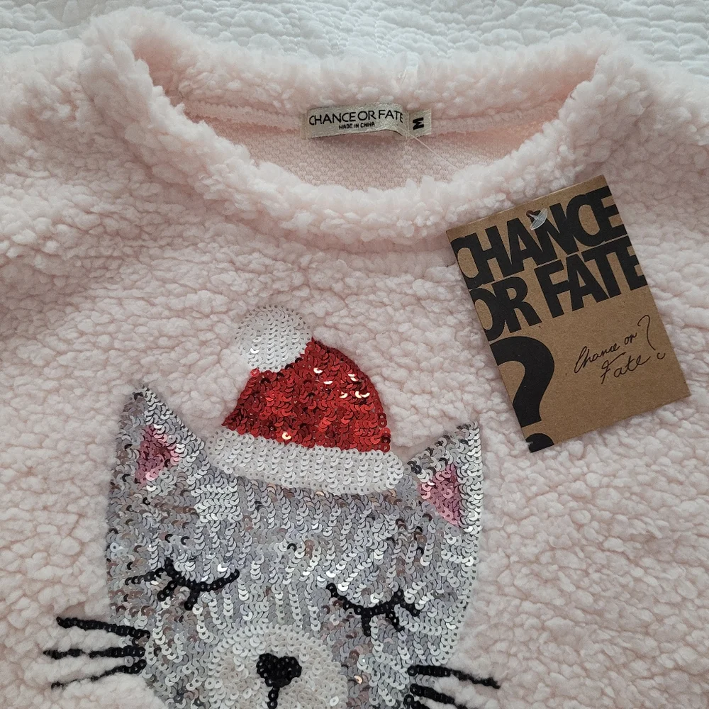 🎄Holiday Fleece Top w/Sequin Cat😽 - Picture 1 of 4